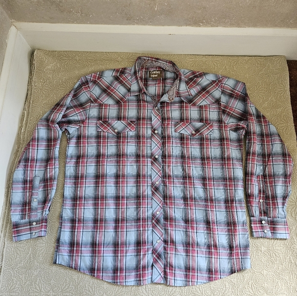 cowboy legend Other - Cowboy Legend 3x mens western pearl snap, blue and pink plaid, long sleeve